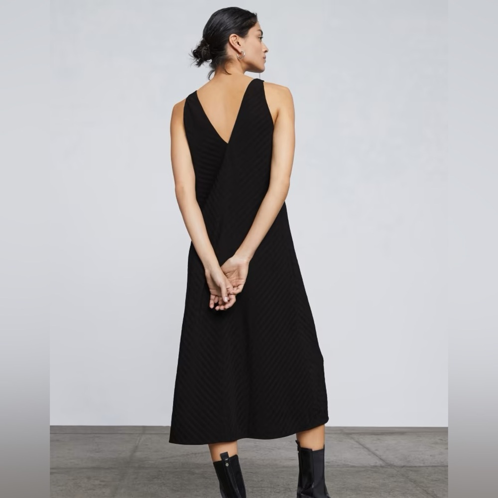 🖤EVERLANE THE CITY STRIPE MIDI DRESS IN BLACK 4 - Picture 3 of 10